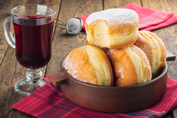 Sugary donuts and hibiscus red tea