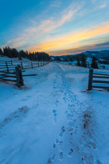 Beautiful winter sunrise in the mountains