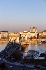 The famous chain bridge in Budapest, Hungary