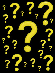Glossy yellow question marks on black