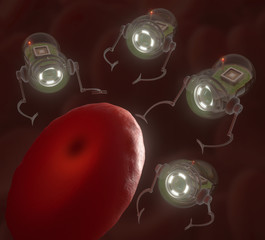 Nanobots surrounding an infected hemoglobin.