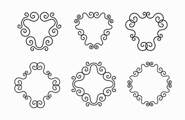 Set of Elegant Vector Black Twirl Calligraphic Line Frames on