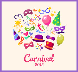 Illustration festive banner with carnival colorful icons  vector