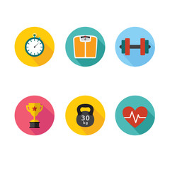 Healthy lifestyle flat round icon set. Vector illustration.