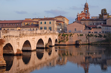 Italy, Rimini, the world famous Tiberio Roman bridge.