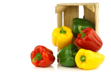 colorful mix of paprika's(capsicum) in a wooden box