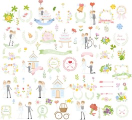 Набор свадебных элементов шаблона дизайна для пригласительных