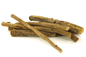 licorice root (sticks) on white background