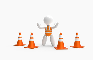 new 3D people stop sign with traffic cones and safety vest