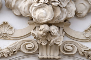 Angels on the portal of Mariahilf church in Graz, Austria 