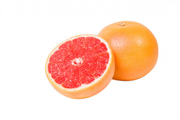Sliced grapefruit on a white background