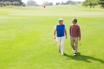 Obraz premium Golfer friends walking and chatting