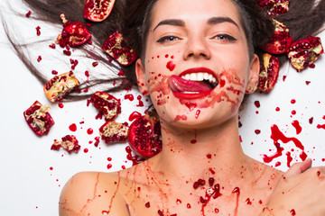 girl in pomegranate juice