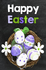 Happy easter background with Decorated eggs