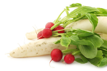 winter radish and red radish on a white background