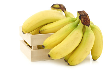 fresh bunch of mini bananas on a white background