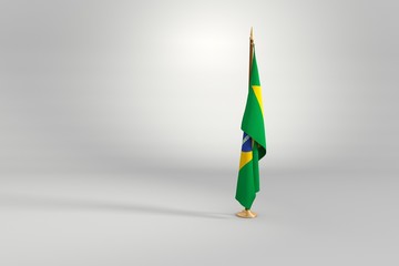 Brazil flag 3D illustration on a wooden mast