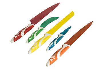 set of kitchen knives isolated on white background