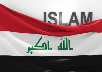 Naklejka premium Flag of Iraq with Islamic text