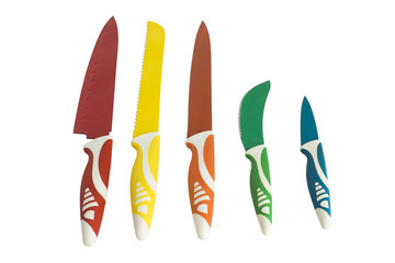 set of kitchen knives isolated on white background