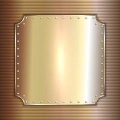 Vector precious metal golden plate with rivets background