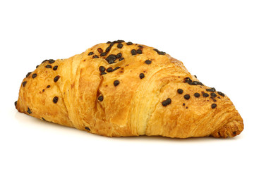chocolate sprinkled and filled fresh croissant on a white backgr