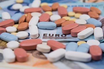 Medicines costs money in drug expense concept