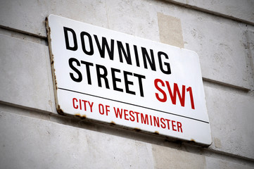 Sign board of Downing street in London