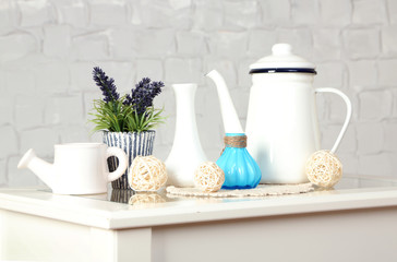 Interior with decorative vases and plant