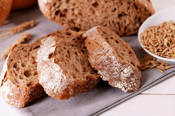 Tasty bread on table close-up