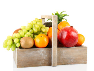 Assortment of fruits in box isolated on white