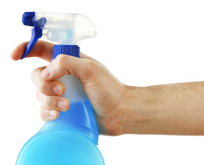 Male hand with sprayer isolated on white background