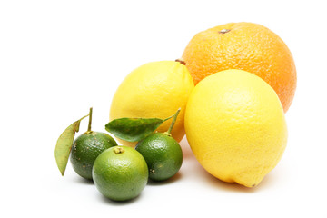 Citrus fruits of orange, lemon and lime