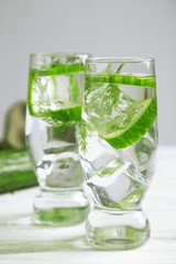 Glasses with fresh organic cucumber water