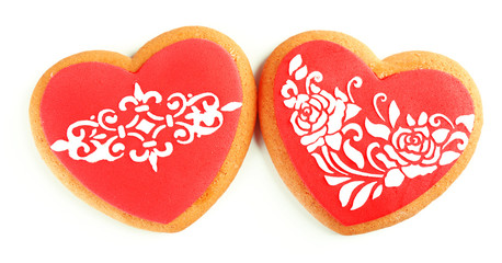 Obraz na płótnie Canvas Heart shaped cookies for valentines day isolated on white