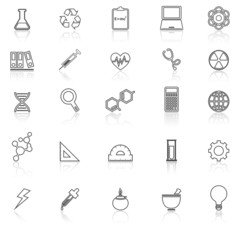 Science line icons with reflect on white background