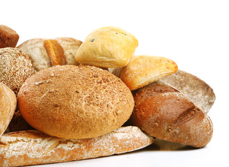 Different fresh bread, isolated on white