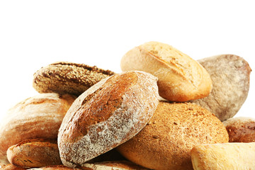 Different fresh bread, isolated on white