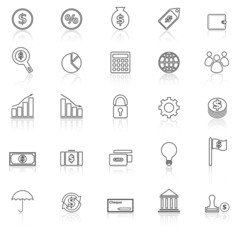 Finance line icons with reflect on white background