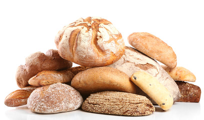 Different fresh bread, isolated on white