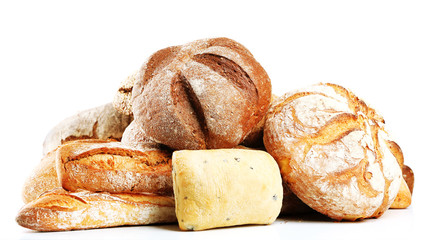 Different fresh bread, isolated on white