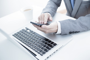 business, technology and internet concept - close up of man hand