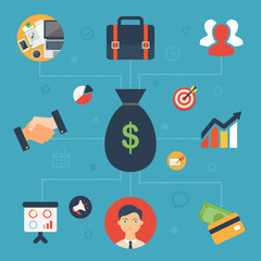 Business concept, flat icons, vector illustration