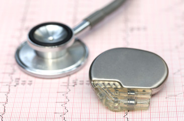Electrocardiograph with stethoscope and pacemaker © Swapan