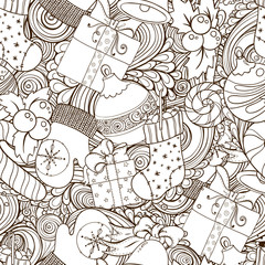Winter icons vintage seamless pattern.
