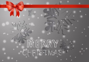 Grey christmas background with snowflakes and bow. Vector new ye