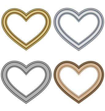 Four hearts love frames isolated on white background