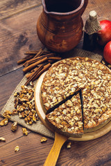 Homemade pie with poppy seeds and almond flakes