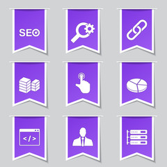 SEO Internet Sign Label Vector Violet Icon Design Set 11