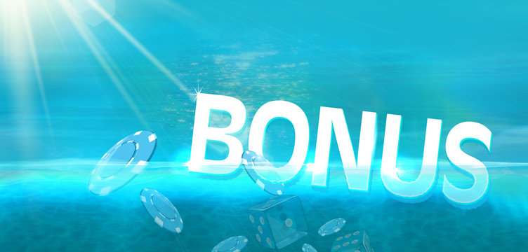 Bonus and casino coins diving in blue ocean background